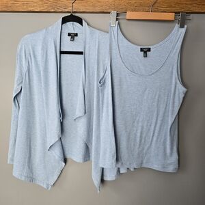 Talbots Pale Blue Women's Tank Top and Cardigan Set. Metallic Silver Trim